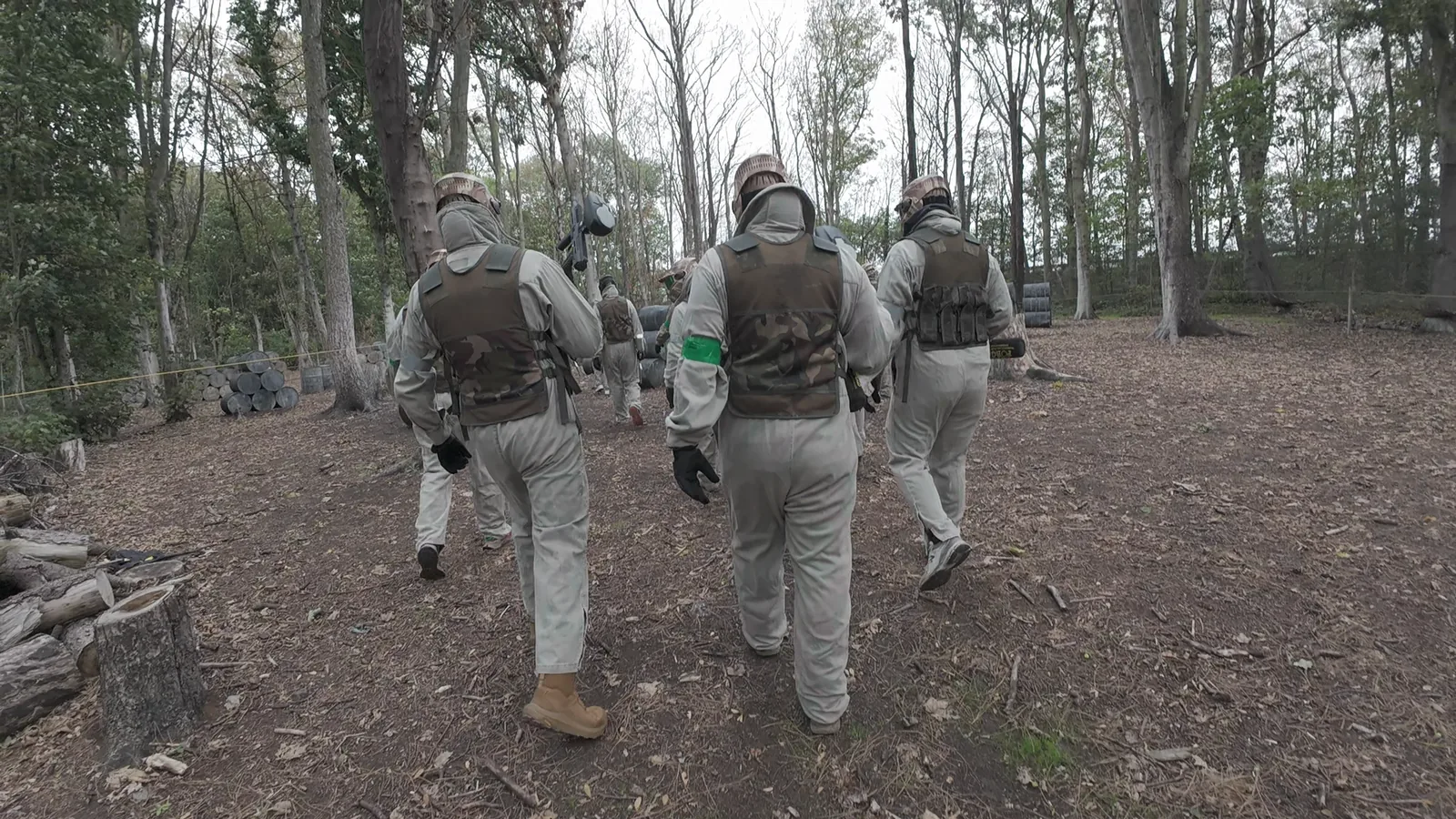 The paintball group entering the woodland course