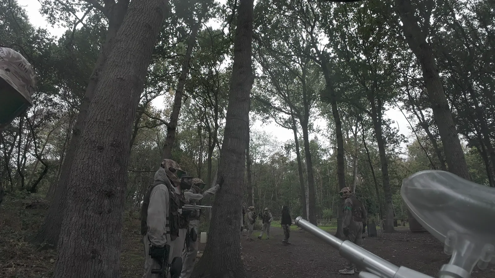 A participant aiming during the paintball activity
