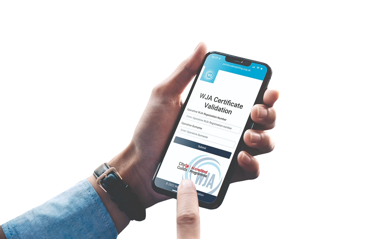 WJA certificate validation portal on a phone