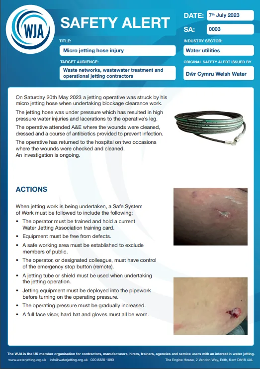 Micro jetting hose injury