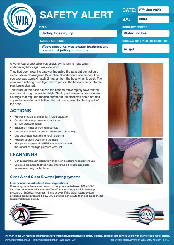 Jetting hose injury