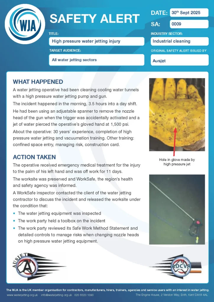High pressure water jetting injury